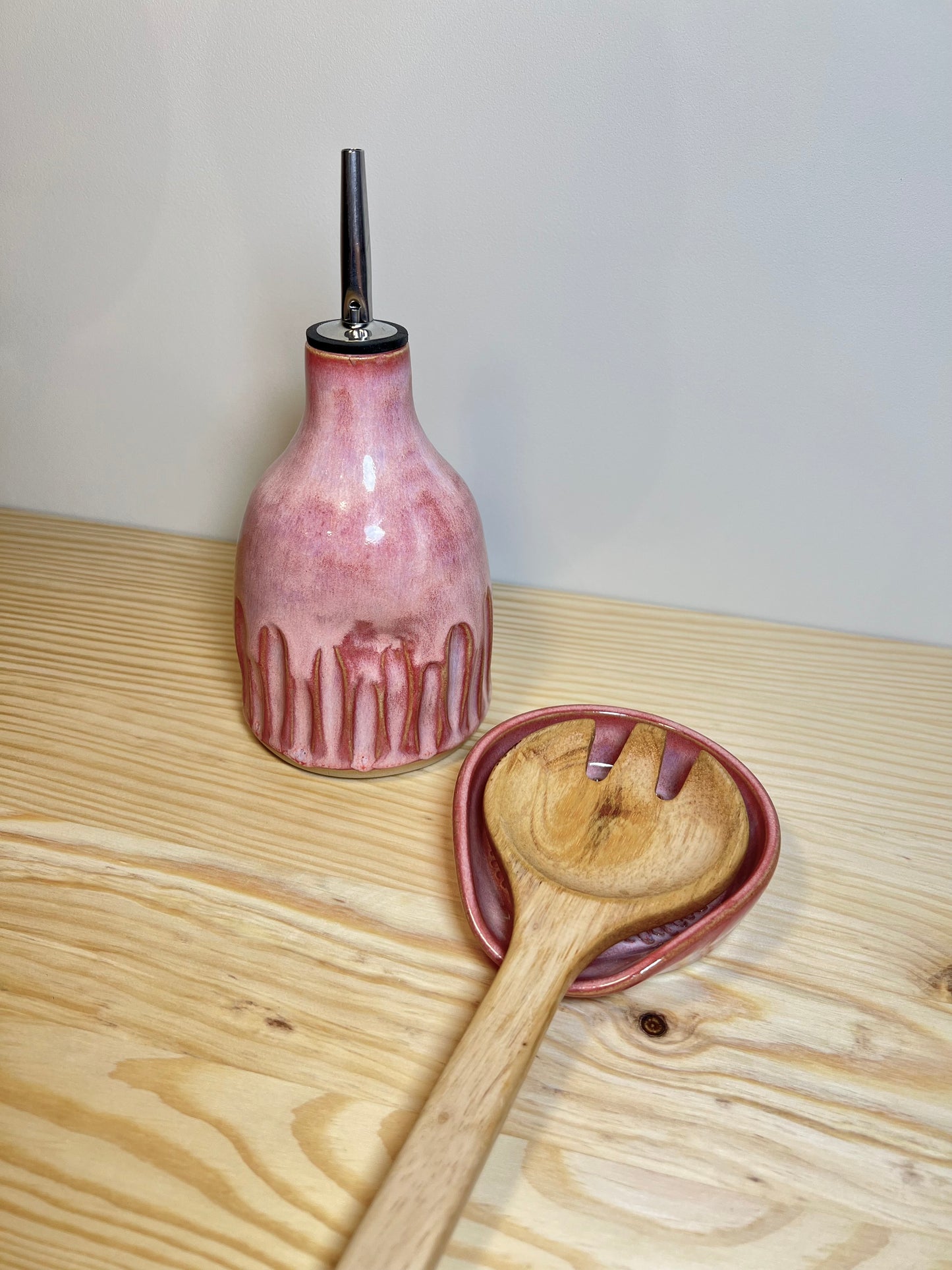 Oliefles + knoflook grater lepelhouder set