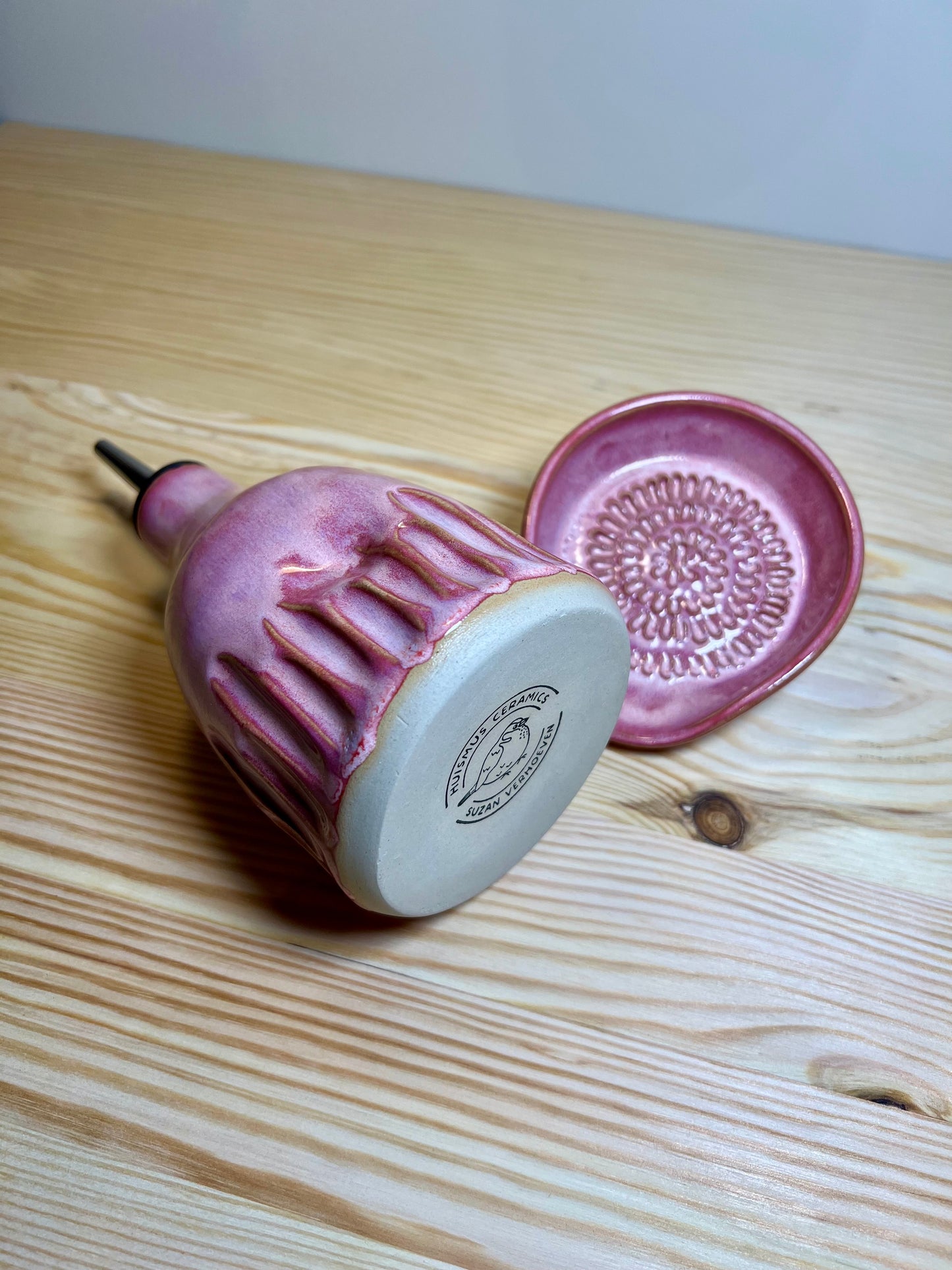 Oliefles + knoflook grater lepelhouder set