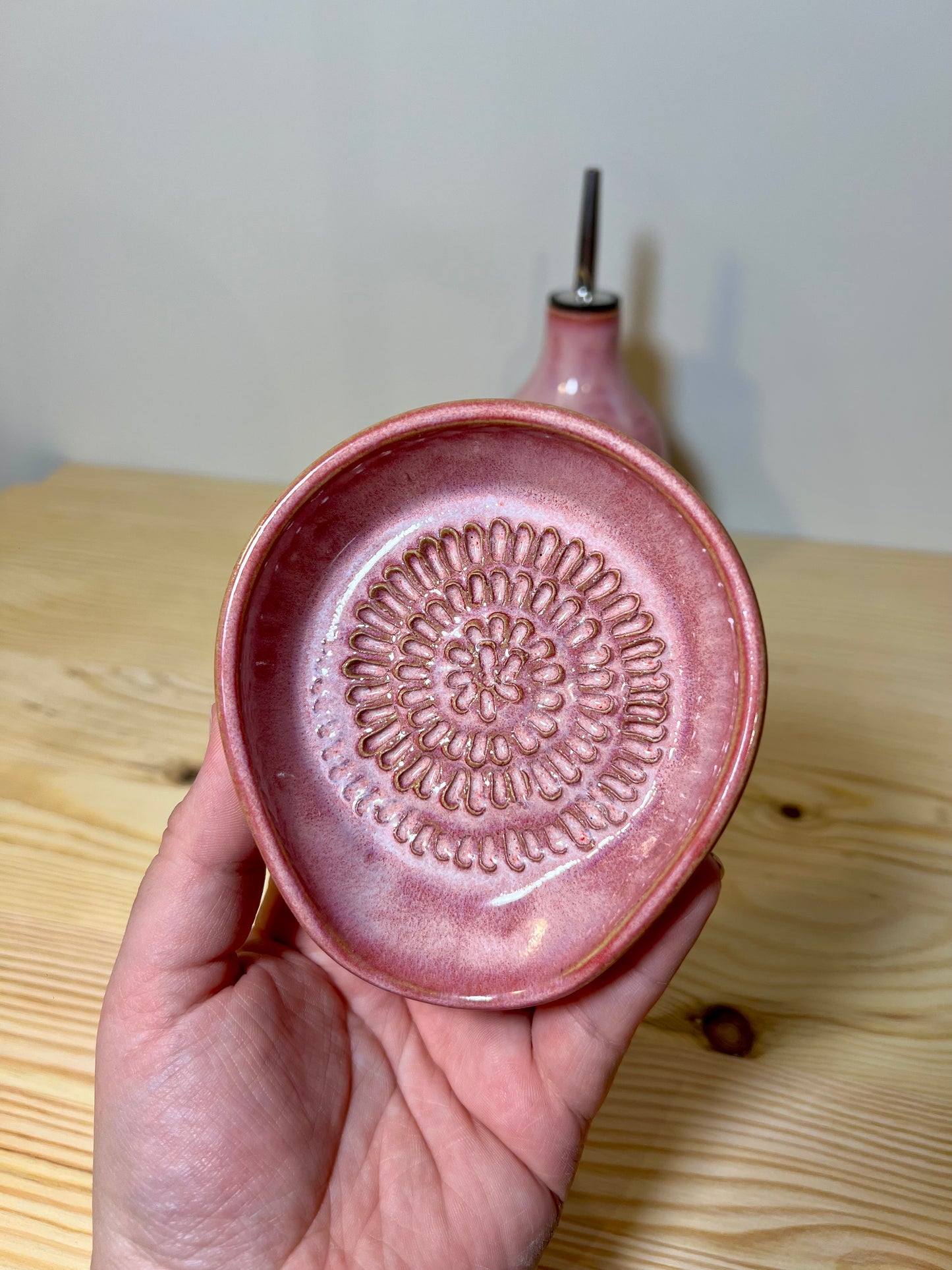Oliefles + knoflook grater lepelhouder set